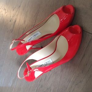 Jimmy Choo Patent leather flame New w/ defects